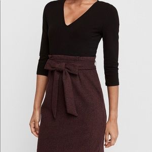 Jacquard Sash Tie Fit And Flare Dress